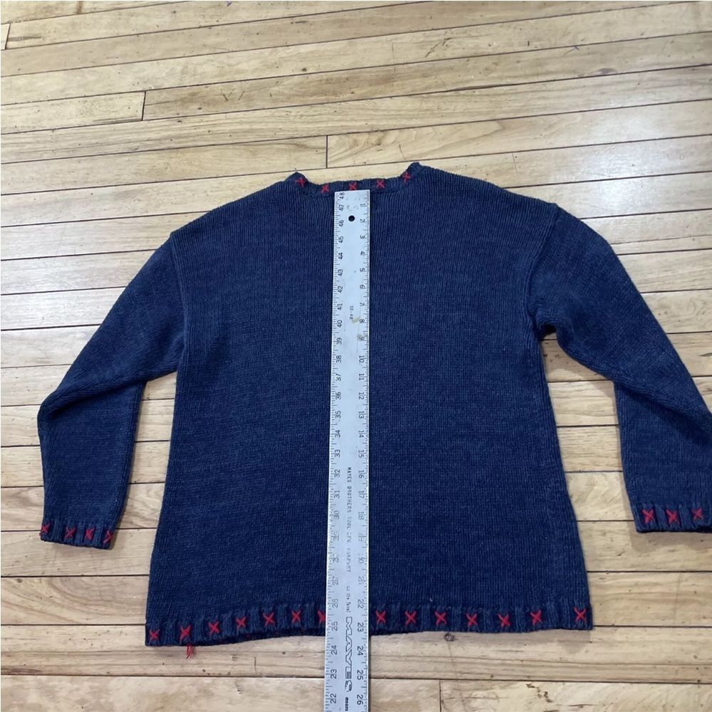 TIARA PETITES Christmas Sweater Womens M Ramie Linen Knit Blue Snowman Holiday M - Picture 8 of 16